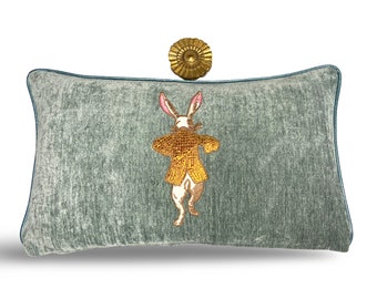 White Rabbit Embroidery Pillow - Whimsical Rabbit Pillow