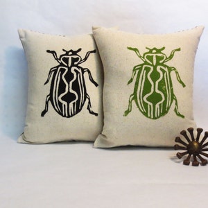 Hand Block Printed Beetle Insect Pillow / s Day Gift image 1