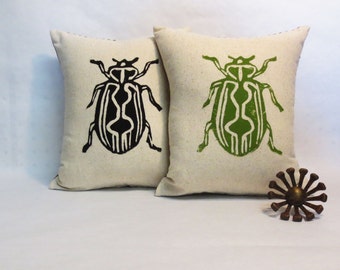 Hand Block Printed Beetle Insect Pillow / s Day Gift