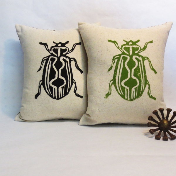 Hand Block Printed Beetle Insect Pillow / s Day Gift