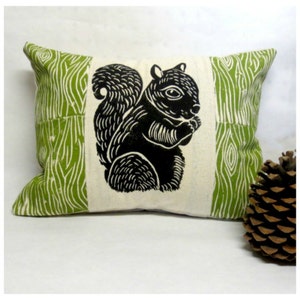 Squirrel and Wood Print Pillow Woodland Squirrel and Wood Grain Print Pillow image 5