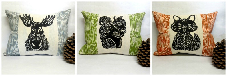 Squirrel and Wood Print Pillow Woodland Squirrel and Wood Grain Print Pillow image 5