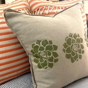 Succulent Cactus Print Linen Pillow image 5