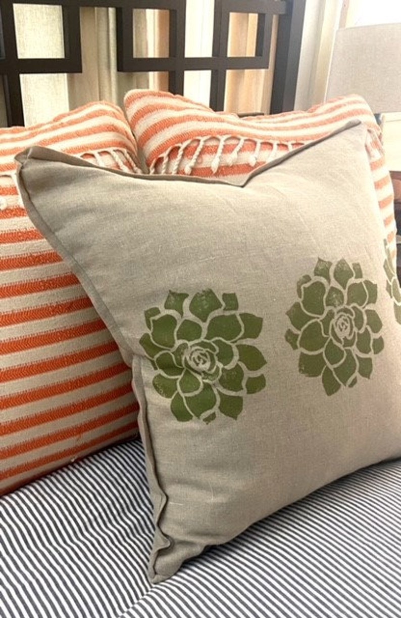 Succulent Cactus Print Linen Pillow image 5