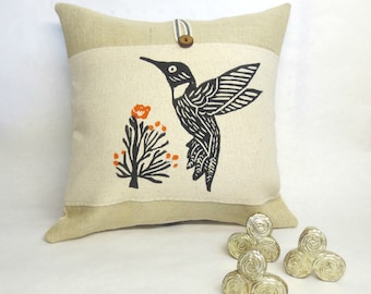 Hummingbird Pillow, Decorative Hummingbird Bird Print Pillow, Home Decor