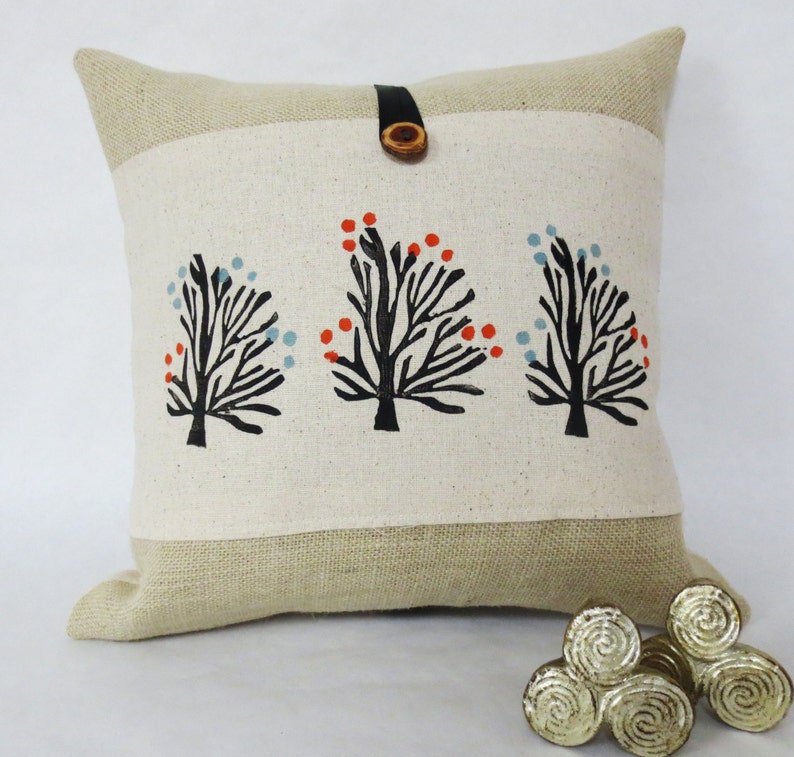 Orange Blossom Tree Burlap Pillow Tree Pillow Decorative Etsy