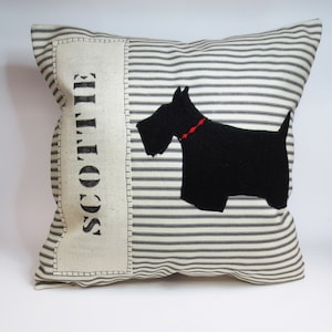 Scottie silhouette pillow, decorative Scottie silhouette pillow cover, felt Scottie silhouette, stripe Scottie pillow. Scottish terrier dog