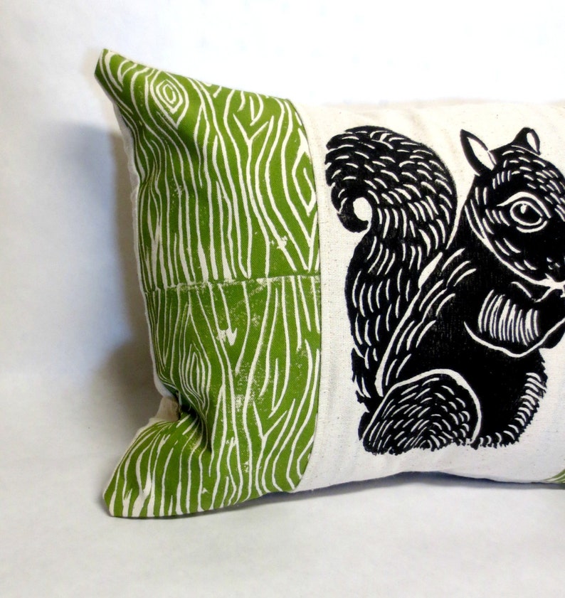 Squirrel and Wood Print Pillow Woodland Squirrel and Wood Grain Print Pillow image 2