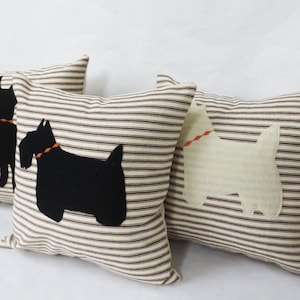 Brown Stripe Pillow with Felt Dog Silhouette, Decorative Ticking Stripe Pillow with Dog Silhouette, Your choice Breed, Birthday Gift Idea image 3