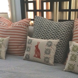 Rabbit Print Pillow Orange Rabbit and Grey Print Kidney Pillow / Birthday Gift Idea image 7