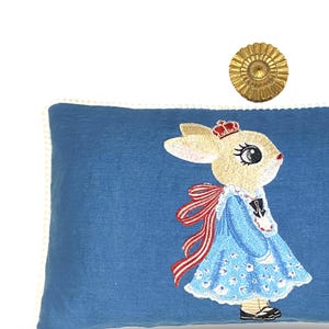 Rabbit Embroidery Pillow - Whimsical Woodland Rabbit Pillow
