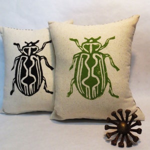 Hand Block Printed Beetle Insect Pillow / s Day Gift image 3