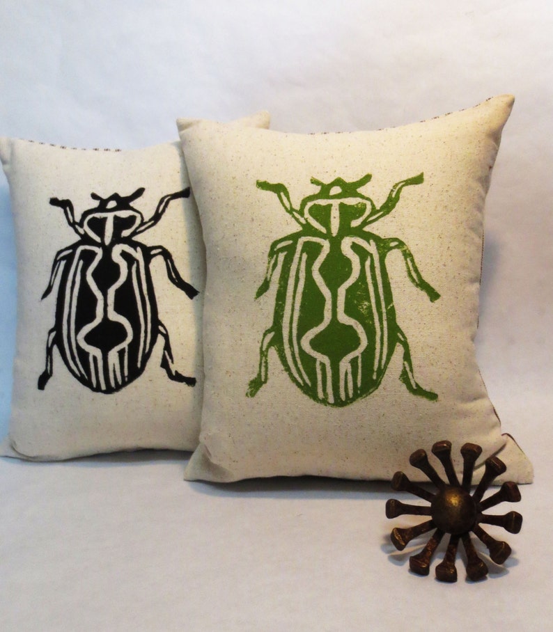 Hand Block Printed Beetle Insect Pillow / s Day Gift image 3