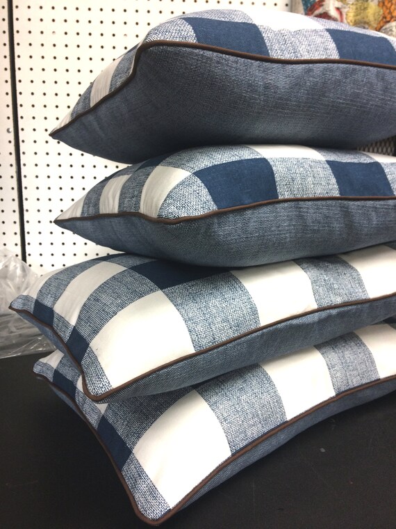 Blue and white buffalo check pillows hotsell