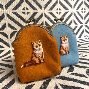 Hand Crafted Coin Purse/ Embroidery Fox Coin Purse / Gifts for Her image 2