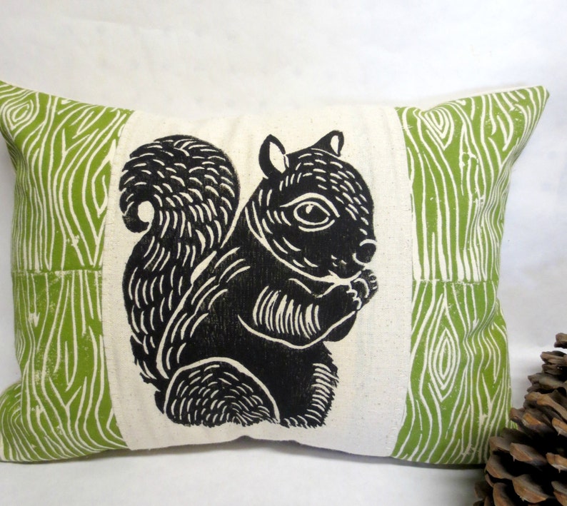 Squirrel and Wood Print Pillow Woodland Squirrel and Wood Grain Print Pillow image 3