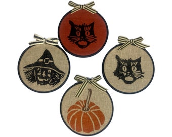 Halloween Cat Witch Pumpkin Hoop Art / Halloween Decor