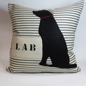 Black Lab Pillow - Decorative Black Lab Pillow Cushion Cover - Dog Pillow, Black Lab Silhouette Name Pillow / Birthday Gift Idea