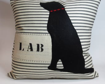 Black Lab Pillow Cover: Eco Felt Applique, Dog Lover Gift