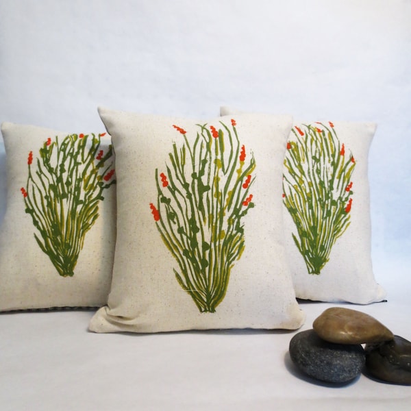 Hand Block Printed Ocotillo Cactus Pillow: Desert Landscape Decor