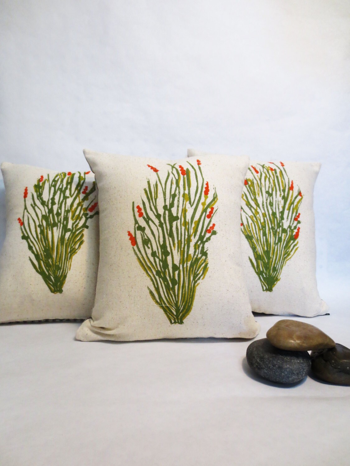 Hand Block Printed Ocotillo Cactus Pillow: Desert Landscape Decor