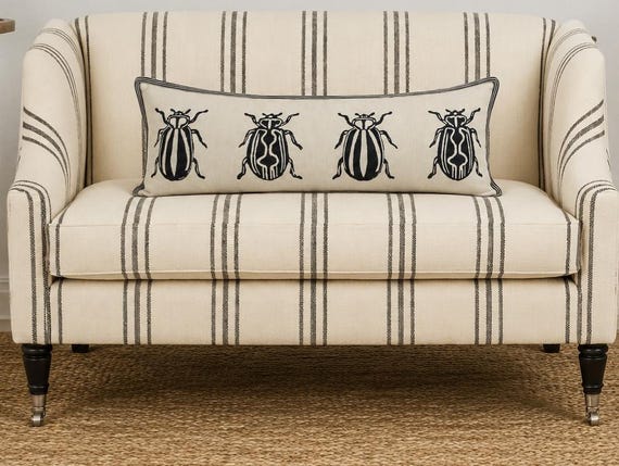 Insect Print Kidney Pillow: Hand Block Printed Decorative Pillow