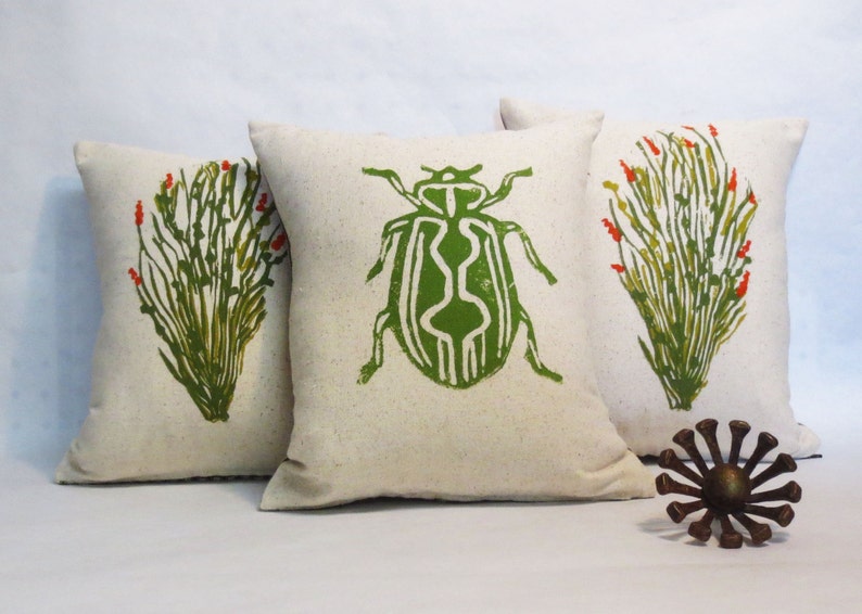 Hand Block Printed Beetle Insect Pillow / s Day Gift image 4