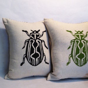 Hand Block Printed Beetle Insect Pillow / s Day Gift image 2