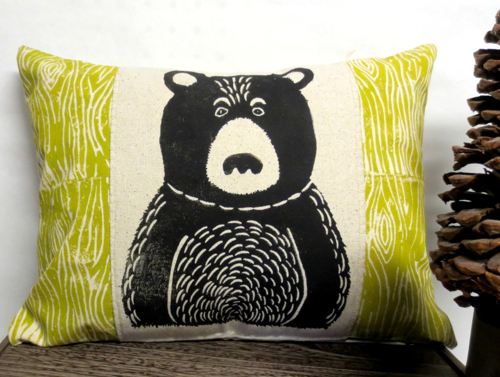 Black Bear Pillow Your Choice of Wood Grain Color Etsy