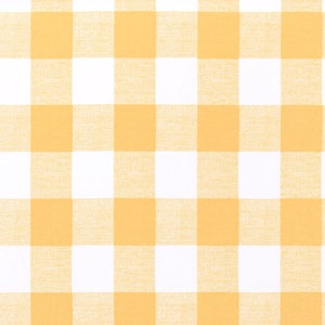 May include: A yellow and white checkered fabric with a subtle texture.