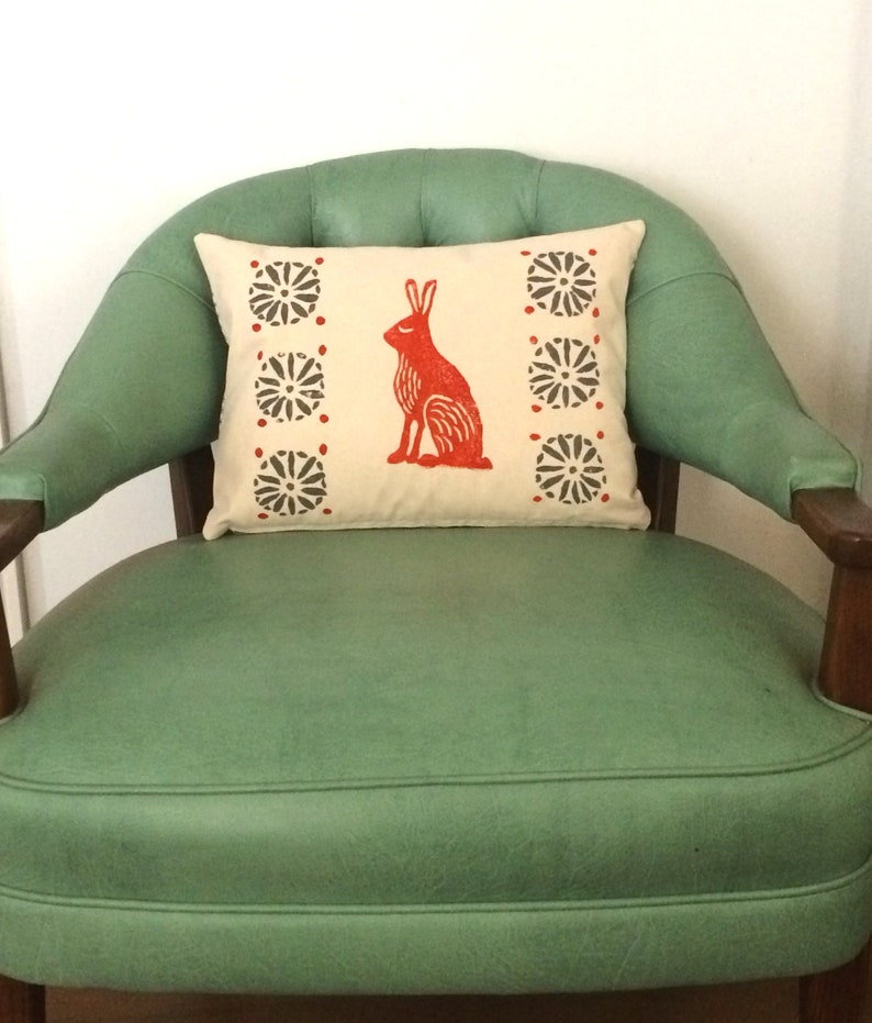 Rabbit Print Pillow Orange Rabbit and Grey Print Kidney Etsy