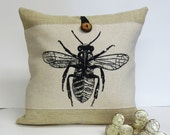 Bee Insect Screen Print Pillow - Poly Burlap Pillow - Decorative Accent Cushion Cover