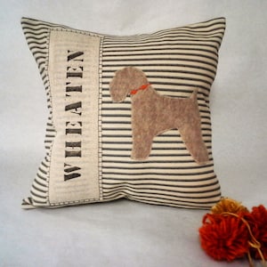 Wheaten Silhouette Pillow, Wheaten Silhouette Ticking Stripe Pillow, Pillow of My Dog, Custom Dog Name Pillow, Decorative Pillow, Terrier