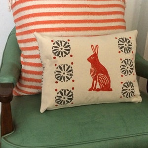 Rabbit Print Pillow Orange Rabbit and Grey Print Kidney Pillow / Birthday Gift Idea image 6