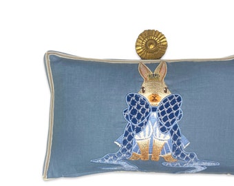 Rabbit Embroidery Pillow - Whimsical Rabbit Silk Pillow