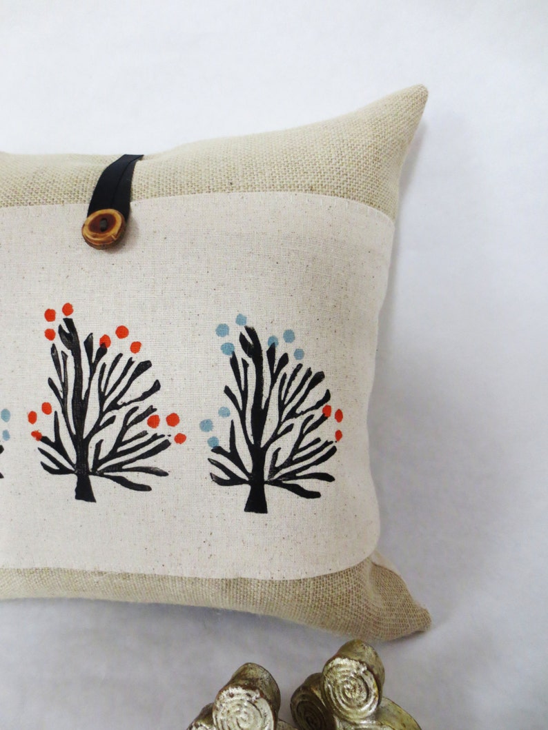 Orange Blossom Tree Burlap Pillow Tree Pillow Decorative Etsy