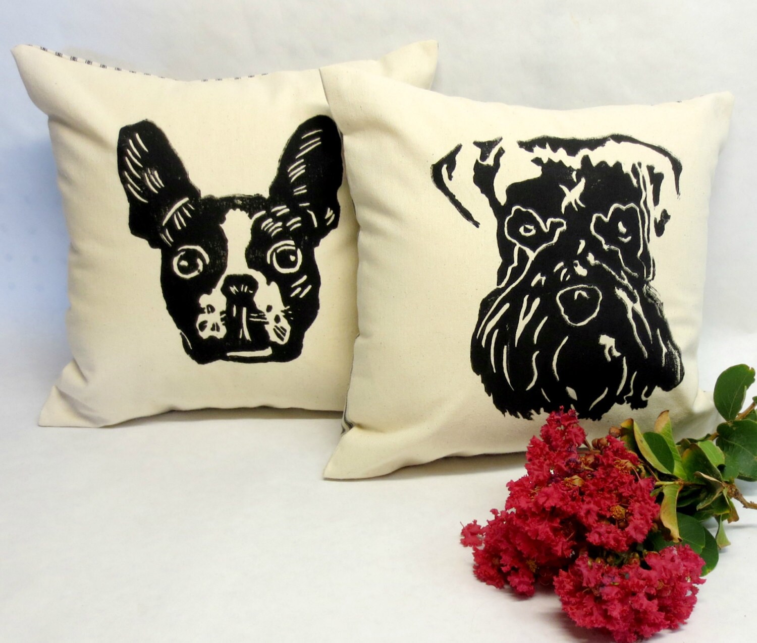 Dog Face Printed Pillow Black and White Dog Face Printed Etsy