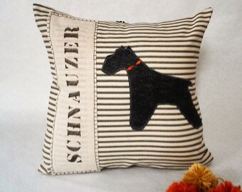 Grey Felt Schnauzer Pillow - Grey Felt Schnauzer Silhouette Decorative Pillow, Schnauzer, Schnauzer Dog Silhouette Pillow, Birthday Gift