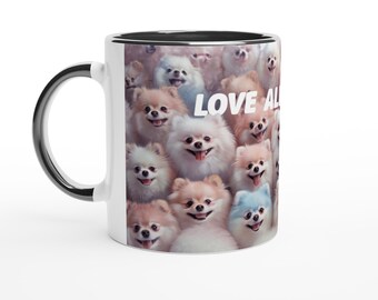 Love All Around Pomeranian White 11oz Ceramic Mug with Color Inside