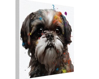 Wall Art Shih Tzu Love Canvas 30x30 cm | Cute Dog Decor for Home & Office | Small Square Pet Wall Decor