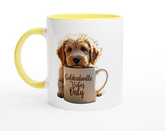 Mug - Goldendoodle Vibes Only White Ceramic Coffee Cup with Color Inside 11oz Dog Lover Gift