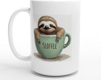 Sloffee Sloth White 15oz Ceramic Mug