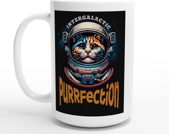 Mug Intergalactic Purrfection White 15oz Ceramic Cat Lover Gift Space Coffee Tea Cup