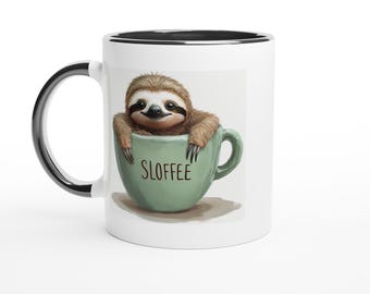 Sloffee Sloth White 11oz Ceramic Mug with Color Inside