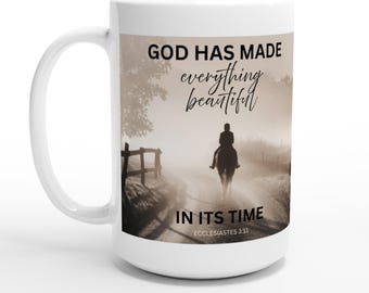 God Has Made Everything Beautiful In Its Time Scripture Horse and Rider White 15oz Ceramic Mug
