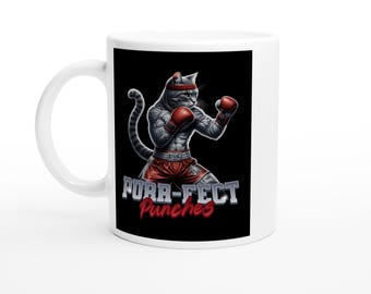 Mug Cute Cat Coffee Cup 11oz Ceramic Purr-fect Punches White Tea Mug for Cat Lovers Gift