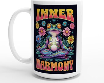 Inner Harmony Frog White 15oz Ceramic Mug Is a Perfect Wake Up Mug For Frog Lovers Everywhere!