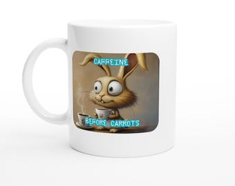 Mug Caffeine Before Carrots Funny Coffee Mug, White 11oz Ceramic Cup for Coffee & Tea Lovers