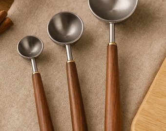 Wood & Stainless Steel Coffee Scoop – 4ml 8ml 25ml Measuring Spoon with Walnut Handle – Espresso Barista Tool, Cafe Gift, Nordic Style Spoon