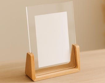 Acrylic Photo Frame with Wood Base: Minimalist 4x6 Desk Decor